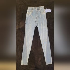 Mugler Light Blue Skinny Jeans with Contrast Topstitching